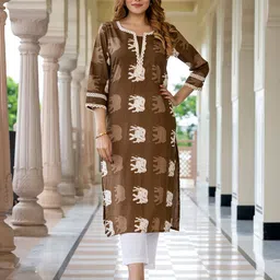 KALINI Ethnic Motifs Printed Round Neck Pure Cotton Straight Kurta-picture-18