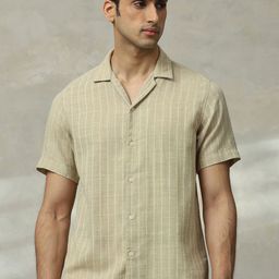 Mufti Men Cuban Collar Vertical Striped Casual Shirt-picture-12