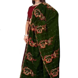 Kemza Women Ethnic Motifs Embroidered Kalamkari Dupatta with Mirror Work image 3