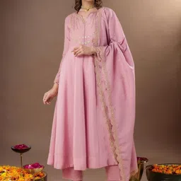 KHANJAN FASHION Women Ethnic Motifs Embroidered Panelled Sequinned Kurta with Trousers & With Dupatta-picture-27