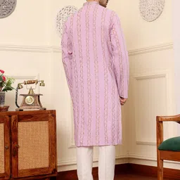 MULTI SHADES Self Design Geometric Embroidered Straight Kurta With Trouser image 5