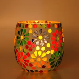 1ST TIME White & Red 2 Pieces Textured Glass Candle Holders image 4