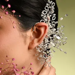 D'oro Contemporary Silver Crystal Shining Stone Studs Earrings-picture-33