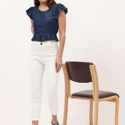 URBAN POCHE Women Flutter Sleeve Cotton Crop Top-image-67