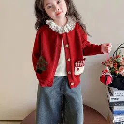 LULU & SKY Girls Solid Cardigan with Applique Detail image 4
