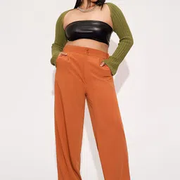 FREAKINS Women Relaxed Straight Leg Loose Fit High-Rise Trousers-image-2