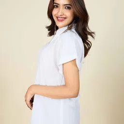 choiceit Solid Mandarin Collar Cap Sleeves Summer Checks Crepe Top image 5