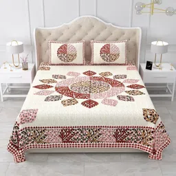 Qfab White Floral 300 TC King Bedsheet with 2 Pillow Covers-picture-51