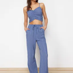 Trendyol Striped Sleeveless Crop Top With Trousers Co-Ords-picture-35