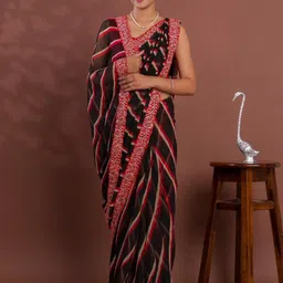 KCPC BANDHANI Black Pure Chiffon Sarees image 4