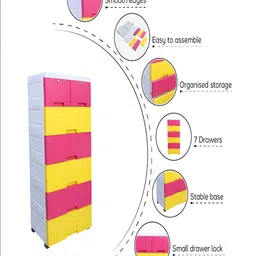 The Tickle Toe Kids Pink & Yellow Durable & Eco-Friendly 7-Drawer Storage Chest image 2