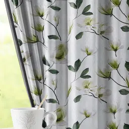 LINENWALAS Happy Sleeping White & Beige 2 Pieces Floral Blackout Long Door Curtains image 2