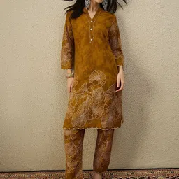 Indo Era Women Floral Printed Regular Pure Cotton Kurta with Trousers-picture-20