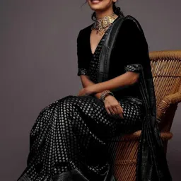 VELVINE Woven Design Zari Handloom Block Print Saree image 4