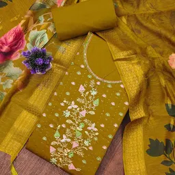 SHADOW & SAINING Floral Embroidered Thread Work Unstitched Dress Material-picture-39