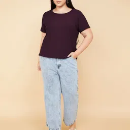 max Women Self Design Round Neck T-shirt image 2