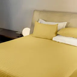 LABHAM Simple Living Yellow Striped 210 TC Satin King Bedsheet With 2 Pillow Covers-picture-20