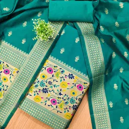 Panzora Ethnic Motifs Woven Design Zari Banarasi Silk Unstitched Dress Material-picture-21