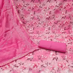 SHADOW & SAINING Floral Printed Thread Work Cembric Cotton Unstitched Dress Material image 4