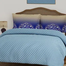Boutique Living India Blue & White Ethnic Motifs 200 TC King Bedsheet Set-image-17