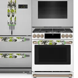 E-Retailer 4Pc Green Patterned Waterproof Refrigerator & Handle Cover With Oven Cover image 4