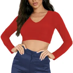 jovo Party Regular Sleeves Self Design Women Red Top image 1
