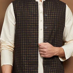 Melange by Lifestyle Men Checked Cotton Nehru Jacket image 5