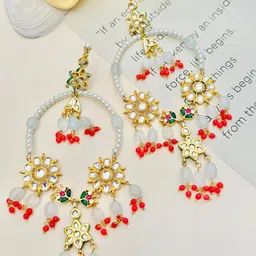 ABDESIGNS Gold Plated Stone Studded & Beaded Classic Drop Earrings-picture-24