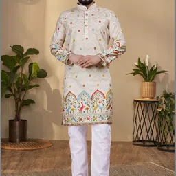 KURTA WALLAH Men Geometric Printed Thread Work Floral Kurta-picture-35