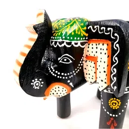 apka mart Black & Orange Coloured Printed Wooden Stool image 4