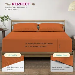 Trance Home Linen Orange Cotton 400 TC Fitted Single Bedsheet Set-1.98 m x 91 cm image 3