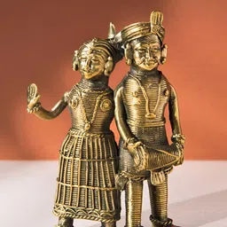 Fabindia Yatan Gold-Toned & Black Couple Brass Figurine Showpiece-image-12