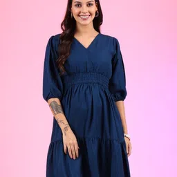 Krunal Raiyani Women V-Neck Puff Sleeves Fit & Flare Dress image 5