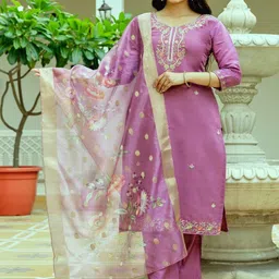HERE&NOW Women Embroidered Regular Thread Work Chanderi Silk Kurta with Trousers & With Dupatta-picture-16
