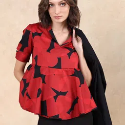 RAREISM Women Printed Roll-Up Sleeves Cotton Empire Top-picture-25