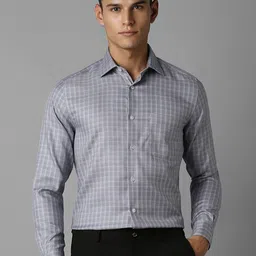 Louis Philippe Men Classic Spread Collar Micro Checked Cotton Formal Shirt-picture-24