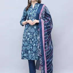 KALINI Women Floral Printed Cotton Kurta with Trousers & Dupatta-image-36