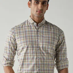 Reid & Taylor Men Comfort Slim Fit Windowpane Checked Spread Collar Pure Cotton Shirt-picture-15