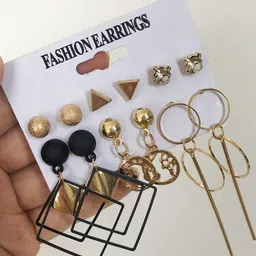 Zaphariq Set Of 6 Gold-Plated Square Shaped Drop Earrings-picture-41