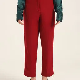 AMSWAN Women Smart Slim Fit High-Rise Trousers-image-65