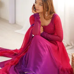 KALINI Women Ethnic Motifs Dyed Regular Kurta with Trousers & Dupatta image 4