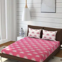 ohello Rose & White Floral Printed 210 TC King Bedsheet Set- 1.98m x 1.82m image 2