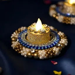 Aura White & Gold-Toned 2 Pieces Stone Studded Metal Candle Holders-image-24