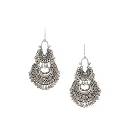 JMBW INTERNATIONAL Silver Plated Beaded Oxidised Contemporary Drop Earrings-image-2