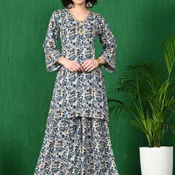 Sangria Floral Printed Straight Kurta With Sharara Set image 1
