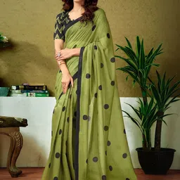 KALINI Polka Dot Printed Pure Cotton Saree With Unstitched Blouse Piece-picture-26