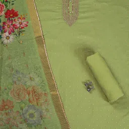 TAVAS Floral Embroidered Sequinned Chanderi Silk Unstitched Dress Material image 2