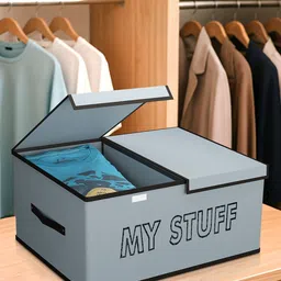 Aura Grey & Black Printed Non-Woven Large Storage Double Lid Wardrobe Organisers-picture-12