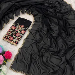 K 5 Fashion Embroidered Pure Chiffon Saree image 2