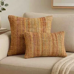 PILLOW TREE Beige Self-Designed Cotton 2 Pcs Rectangle Pre-Filled Cushions 20 cm x 14 cm image 4